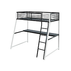 Avis Vente-Unique Lit mezzanine MALICIA - 90 x 190 cm - bureau intégré - Noir et blanc + matelas