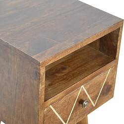 Artisan Furniture Table de nuit mini en bois massif noyer avec accent en laiton géométrique, table de nuit pas cher