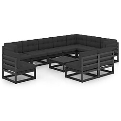 Maison Chic Salon de jardin 11pcs + coussins - Mobilier/Meubles de jardin - Table et chaises d'extérieur Noir Bois de pin massif -MN46422