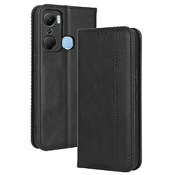 Etui en PU texture rétro, auto-absorbé magnétique avec support pour votre Infinix Hot 12 Pro 4G X668C - noir