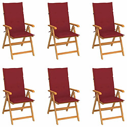 Maison Chic Lot de 6 Chaises de jardin avec coussins | Fauteuil chaises d'extérieur bordeaux Bois de teck -GKD87565