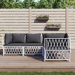 vidaXL Salon de jardin 4 pcs avec coussins blanc acier