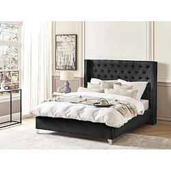 Beliani Lit double en velours noir 160 x 200 cm LUBBON