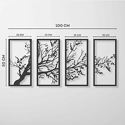 DEKORY 4 panneaux Art Mural de Branche d'arbre 100x50 cm