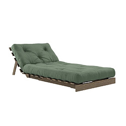 Inside 75 Fauteuil convertible futon ROOTS pin carob brown matelas olive green couchage 90 x 200 cm