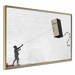 Paris Prix Affiche Murale Encadrée Banksy Fridge Kite 30 x 20 cm Or