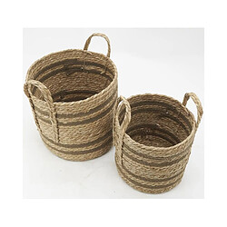 Aubry Gaspard Cache-pots en jonc naturel et coton brun (lot de 2) Droit.