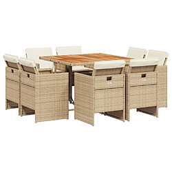 vidaXL Ensemble à manger de jardin et coussins 9 pcs beige Poly rotin