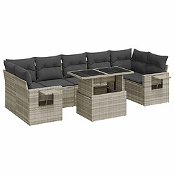 vidaXL Salon de jardin 8 pcs avec coussins gris clair résine tressée