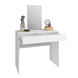 Pegane Coiffeuse, table de maquillage avec 2 tiroirs + miroir coloris blanc - longueur 90 x profondeur 45 x hauteur 140 cm