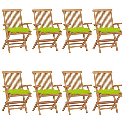 vidaXL Chaises de jardin avec coussins vert vif lot de 8 Teck massif