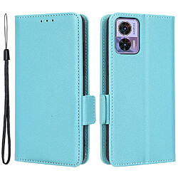 Etui en PU texture litchi, fermoir magnétique double, anti-chocs avec support pour votre Motorola Edge 30 Neo 5G - bleu clair