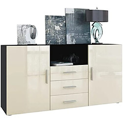 Mpc Commode avec 2 portes, 3 tiroirs et 1 compartiment ouvert, noir mat/crème haute brillance (139 x 72 x 35 cm) pas cher