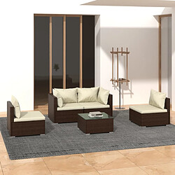 Maison Chic Salon de jardin 5 pcs + coussins - Mobilier/Meubles de jardin - Table et chaises d'extérieur Résine tressée Marron -MN27443