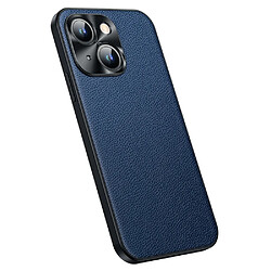 Coque en TPU + cuir véritable anti-chute, texture litchi pour votre iPhone 14 - saphire