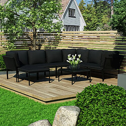 Maison Chic Salon de jardin 8 pcs + coussins - Mobilier/Meubles de jardin - Table et chaises d'extérieur Noir PVC -MN77958