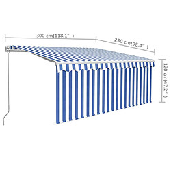 vidaXL Auvent manuel rétractable avec store 3x2,5 m Bleu et blanc pas cher