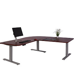 Decoshop26 Bureau d'angle table d'ordinateur réglable en hauteur électriquement 178 x 178 cm HDF couleur cerise pieds acier gris 04_0006025