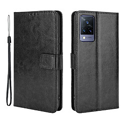 Etui en PU Texture de cheval fou avec support noir pour votre Vivo V21 5G/4G