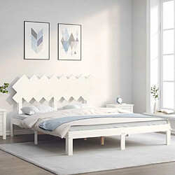 Maison Chic Lit adulte - Cadre Structure de lit avec tête de lit Contemporain blanc 160x200 cm bois massif -MN58858