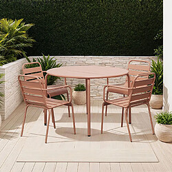 Mes Ensemble table jardin 110 cm + 4 fauteuils en métal terracotta - BACA