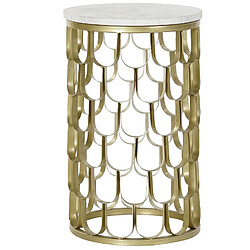 Pegane Table d'appoint en marbre et fer coloris blanc doré - diamètre 30 x hauteur 50 cm