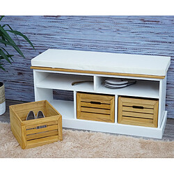 Mendler Banc avec compartiments de rangement HWC-G50, banc rembourré, 49x95x35cm, blanc-brun