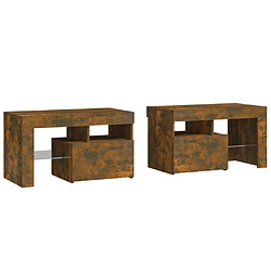 Avis Maison Chic Lot de 2 Tables de chevet - Tables de Nuit et lumières LED Chêne fumé 70x36,5x40 cm