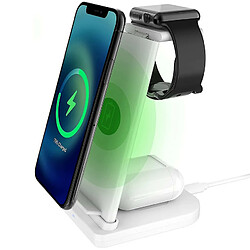 Chrono Chargeur sans fil 3 en 1, station de charge sans fil QI rapide Station d'accueil compatible avec iPhone 12/12 Pro Max/11/X/XS Max/10/9/8 Plus QI Android Phone AirPods 2/Pro Apple Watch 2/3/4/ 5/6/SE,(blanc)