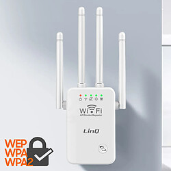 Extendeur Wifi Sans fil Longue Portée 300Mbps 4 Antennes Réglables LinQ Blanc pas cher