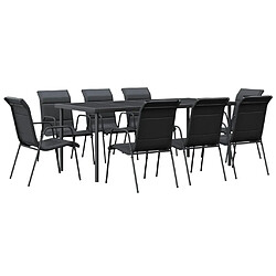 Ensemble à manger de jardin 9 pcs,Table et chaise à dîner noir textilène et acier -MN44014