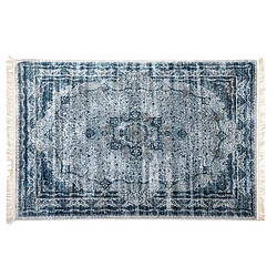 Pegane Tapis à franges imprimé, moquette avec motif mandala en polyester coloris bleu - Longueur 300 x Profondeur 2 x Hauteur 180 cm