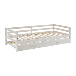 Avis Vente-Unique Lit gigogne AEDAN II - 2 x 90 x 190 cm - Pin massif et MDF - Blanchi