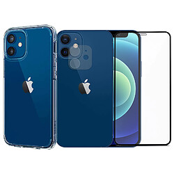 Protection intégrale Verre Trempé pour iPhone 12 Mini + Verre Trempé Caméra Arrière + Coque souple silicone transparente -Visiodirect-