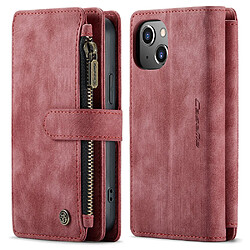 Caseme Etui en PU + TPU avec support avec poche zippée, antichoc rouge pour votre Apple iPhone 13 mini 5.4 pouces