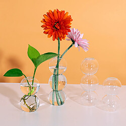 Vase En Tube De Verre Support En Bois Pots De Fleurs Planteur Hydroponique 2 Boules pas cher