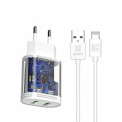 iKaku KSC-372 QIFAN 2.4A Chargeur intelligent avec double port USB avec câble de données Lightning 1 m Blanc