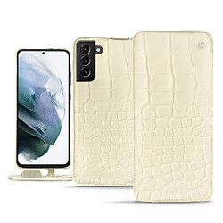 Housse cuir Samsung Galaxy S21+ - Rabat vertical - Crocodile milk ( Pantone #d6d2c4 ) - NOREVE