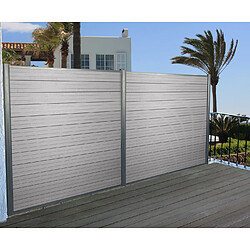 Mendler WPC pare-vue Sarthe, abat-vent, clôture, aluminium premium ~ lot de 2, 3,75m, gris