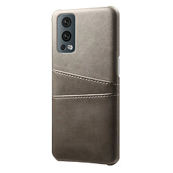 Coque en TPU + PU double porte-cartes, anti-chute, gris pour votre OnePlus Nord 2 5G