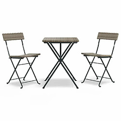 Maison Chic Table de bistro pliable et chaises d'extérieur 3 pcs,Ensemble de bistro de jardin pour relax Gris Résine tressée -GKD391010