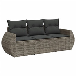 vidaXL Salon de jardin avec coussins 3 pcs gris résine tressée