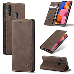 Caseme Etui en PU + TPU auto-absorbé avec support café pour votre Samsung Galaxy A20s