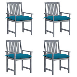 vidaXL Chaises de jardin et coussins lot de 4 Gris Bois acacia massif