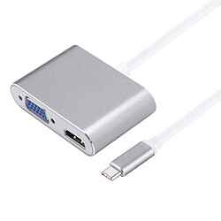 Wewoo 2 en 1 VGA et gris HDMI femelle vers USB-C / Type-C mâle adaptateur de répartiteur de hub