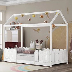 Avis KOMHTOM Lit cabane enfant 90 x 200 cm - Bois pin massif Blanc - Sommier inclus - Style scandinave