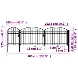 Acheter vidaXL Portail de jardin avec dessus arqué Acier 1,75 x 5 m Noir