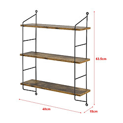 Helloshop26 Étagère murale à 3 niveaux 48 x 15 x 64 cm effet bois foncé 03_0007063