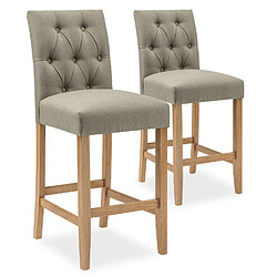 NC Lot de 2 chaises de bar en bois Gaya tissu Beige - H65cm