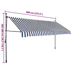 vidaXL Auvent manuel rétractable avec LED 400 cm Bleu et blanc pas cher